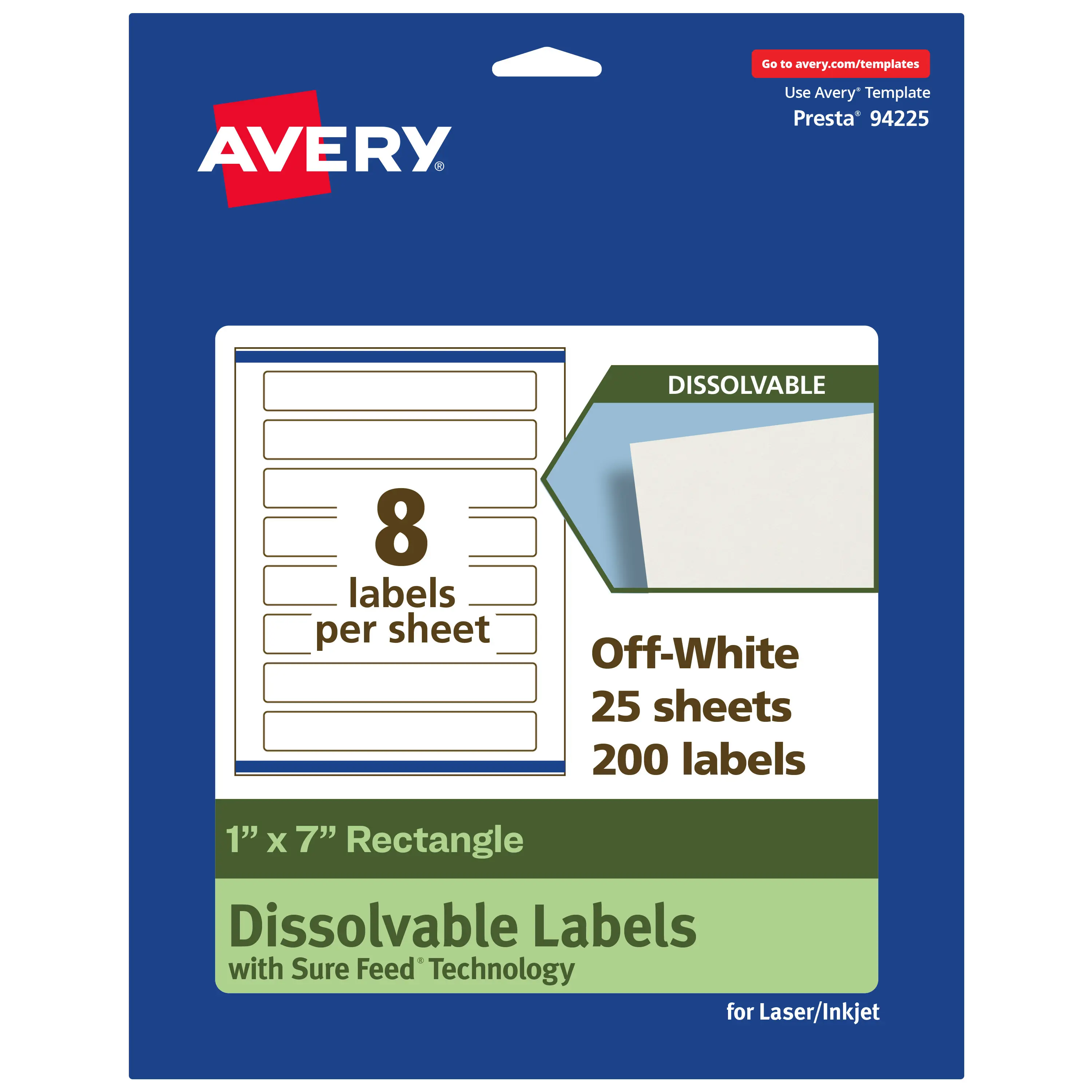 Avery Dissolvable Labels, 1" x 7" Rectangle