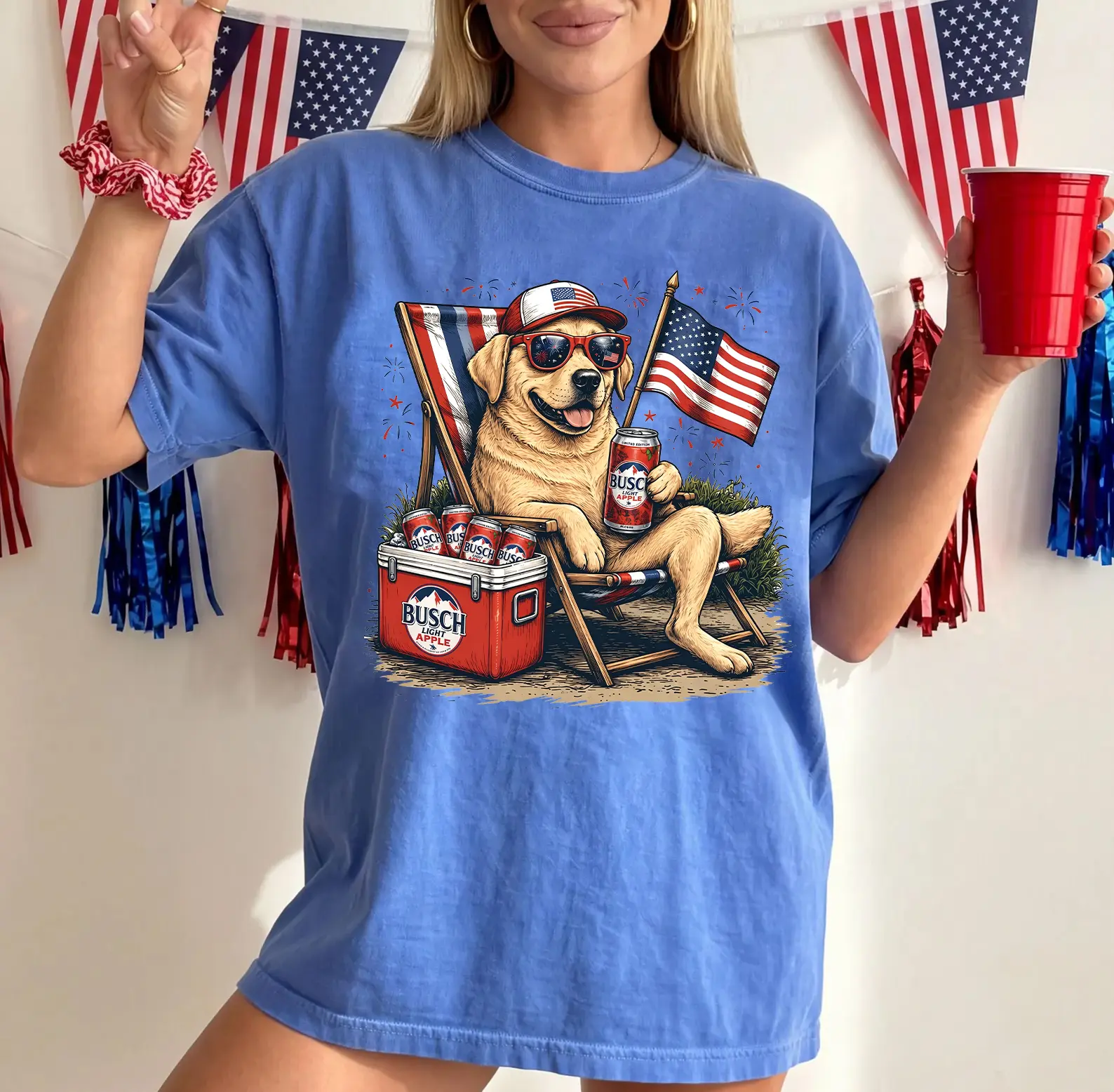 [Comfort Colors] Retro Labrador Retriever Drinking Bapple Shirt, Funny Animal Meme Tee, Patriotic Dogs Shirt, B Apple Lover Dog Shirt