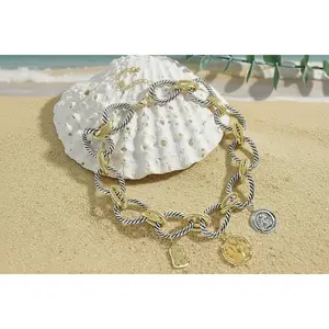Vintage Metal Chains Round Coin Pendant Necklaces
