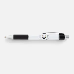 Design Wrap Ballpoint Pen - White Body with Black Accents and Logo Detailing