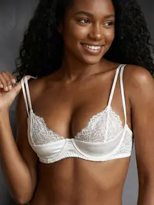 Holiday Season Eyelash Lace Female Lingerie Ultrathin Bra French White Bridal lingerie Sexy Lingerie French Women's Underwear Thin Cup Brassiere Lace Flower Embroidery Bralette Bra Push Up Underwear Everyday