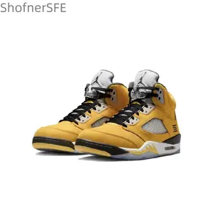 ShofnerSFE Yellow Retro Anti-Slip Wear-Resistant Basketball Shoes for Men Classic Design with Stability and Durability