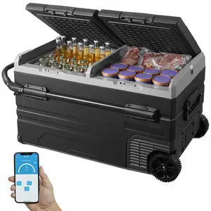 【FathersDayGift】 VEVOR Car Refrigerator, 12 Volt Car Refrigerator Fridge, 115 L Dual Zone Portable Freezer with Wheels and Handle, -4℉-68℉, 12/24V DC and 100-240V AC Compressor Cooler for Outdoor, Camping