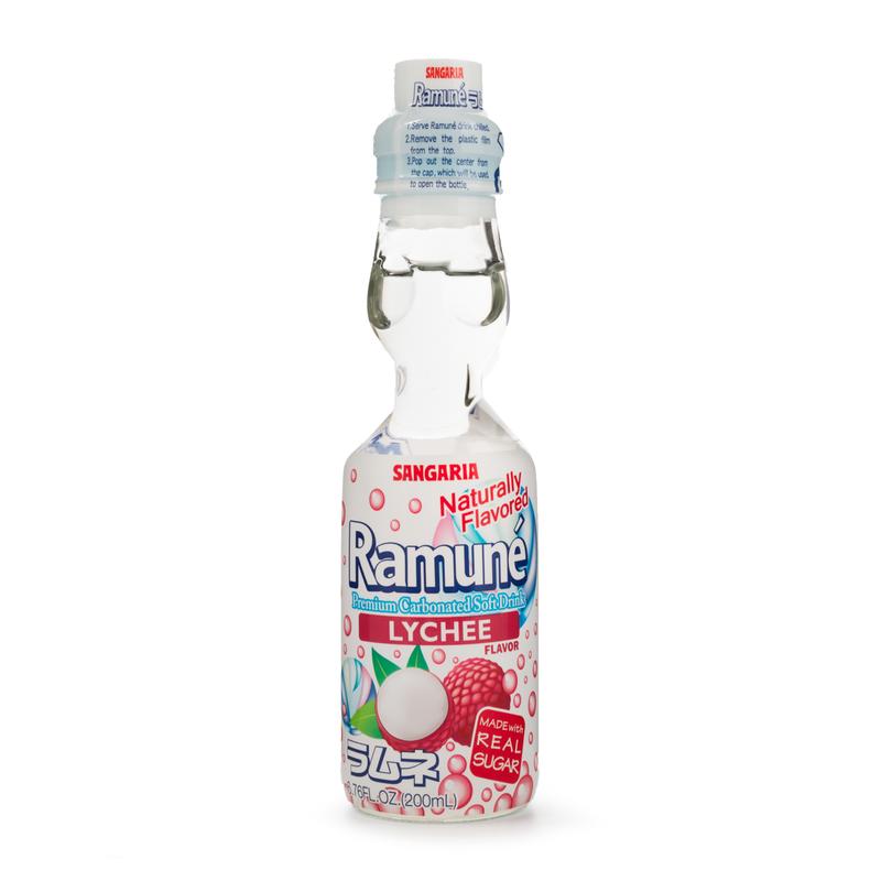Sangaria Ramune Premium Carbonated Soft Drink, Strawberry or Lychee Flavor – 6 Pack (6.76 oz each), Popular Japanese Beverage