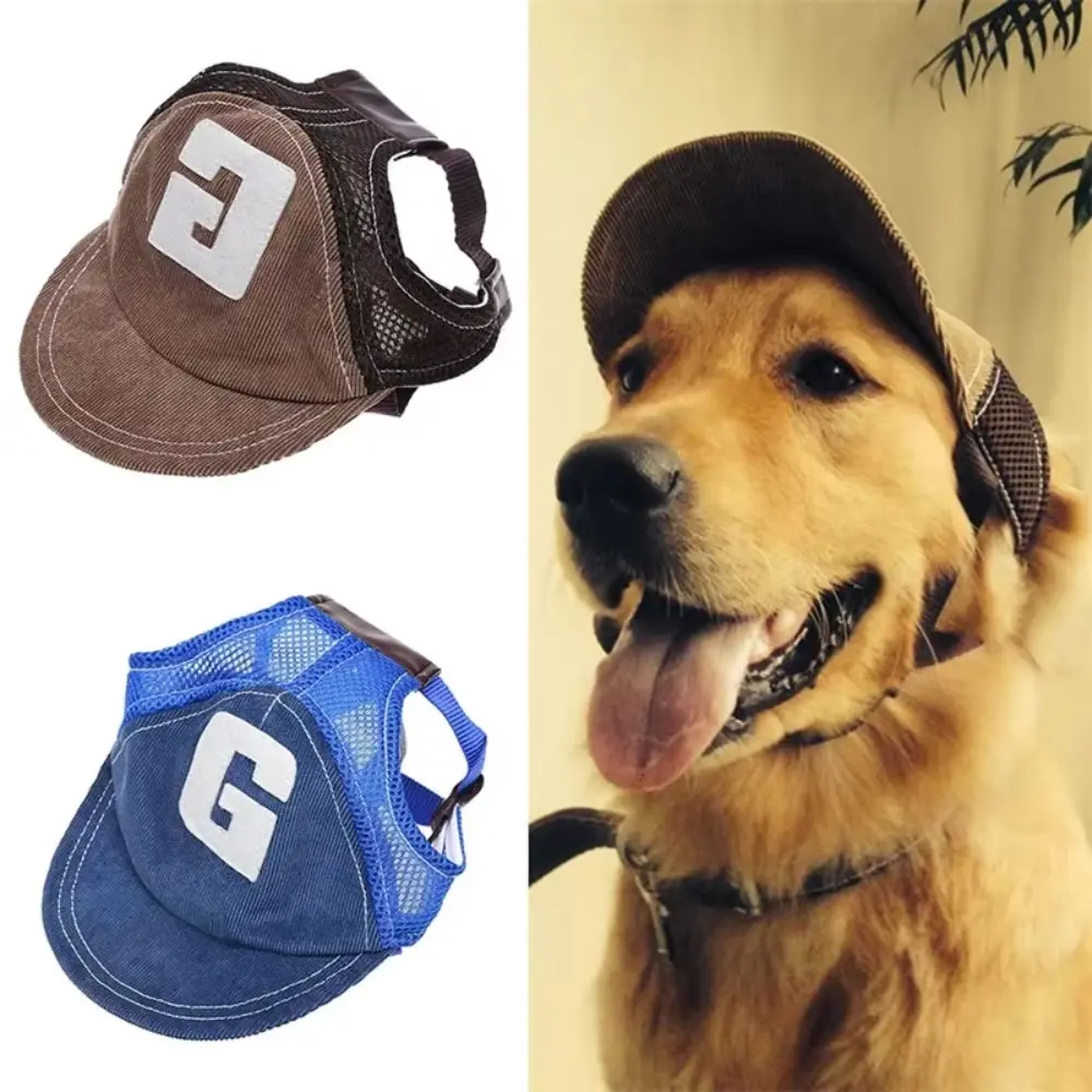 Dog Corduroy Baseball Cap - Adjustable Sun Hat with Ear Holes for Small & Medium Dogs, Outdoor Sports & Hiking, Sizes S, M, Sunscreen, High Quality, Uv Protection, Corduroy Fabric, Walking, Adjustable Sizes, Outdoor Hat, Adjustable S-M-L