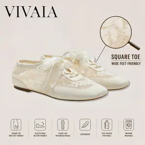 VIVAIA Satin Square-Toe Ballerina Sneakers, Lace-Up Ballet Flats with 2 Laces Sneakerina,Wide Feet Friendly Ballet Flats, Suede-Like Integrated Insole Machine Washable, Lightweight, Wedding flats, Wedding shoes Ballet Sneakers, Tennis shoes (Cristina) Sum