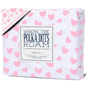Pink Hearts Sheets Bedding Set - Super Soft Hearts Bed Sheets for Girls with Fitted Sheet, Flat Sheet & Pillowcase/s - Cute Pink Heart Bedding & Room Décor for Kids & Teens