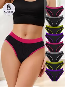Women's Colorblock Panty, Soft Comfy Breathable High Waist Knicker for Daily Wear, Womenswear Underwear for All Seasons