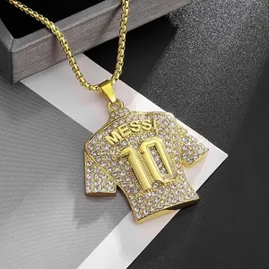 Men's and Women's Fashion Sports Football Jersey No. 10 Necklace Messi 10 Football Jersey Pendant Necklace Football Gift for Fans Jewelry Accessories Cuban Link Chain Elevate Your Game