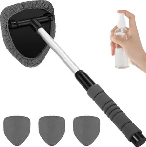 Windshield Cleaner Tool - Extendabie HandleAuto Glass Wiper Kit with 3 Reusable WashableMicrofiber Pads! Perfect for Car Interior &Exterior, Cleans Dirty Windows Easily. GreenWand + Cloth Pads, Must-Have Car CleaningBrushes for Spotless Glass