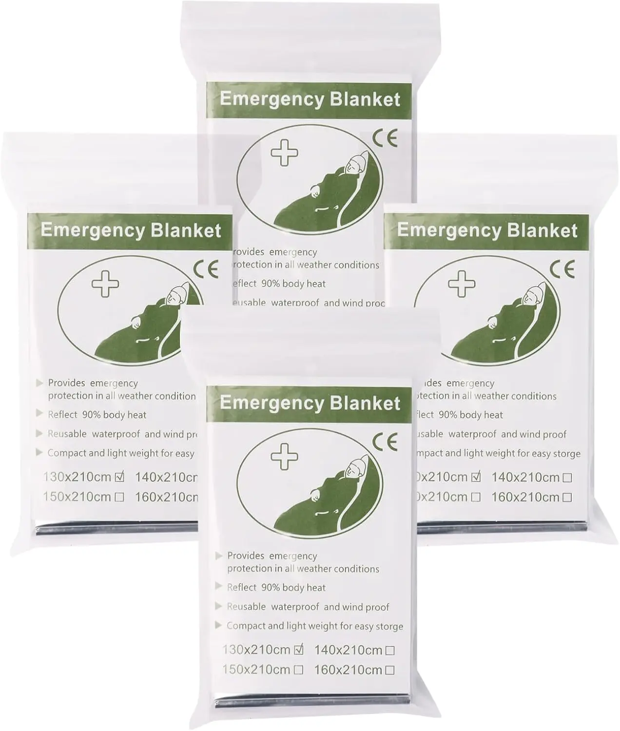 4 Pack Emergency Blanket, Premium Mylar Bankets, Thermal Blanket for Camping, Space Blankets Survival, Foil Blankets for Warmth, Heat Reflective Blanket for Outdoors, Hiking, Marathons, First Aid