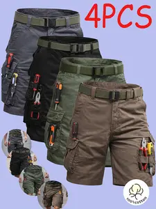 Men’s tactical cargo shorts 4-pack, lightweight, versatile, breathable, multi-pocket functional design; multicolor value combo pack; preferred gear for hiking, mountaineering, and outdoor activities (no belt).