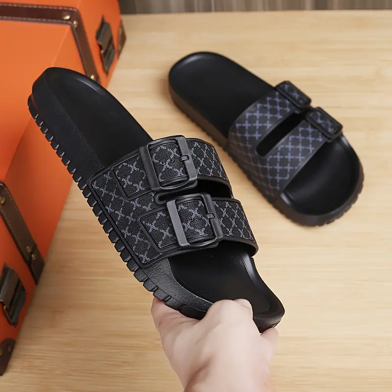 Summer men's open toe large size slippers non-slip and deodorizing EVA sole, geometric pattern leisure outdoor trend casual flip flops Boy Footwear Walking Shoes Flipflop Slide Tsinelas