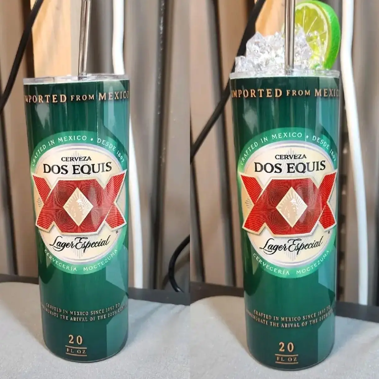 Dos Equis 20 oz Portable Reusable Stainless Steel Tumbler - Leakproof Double-Walled Kitchen Flask, Insulated Travel Cup, Coffee Mug, Hot and Cold Water Flask, Spillproof Drinkware Must Haves, Hot And Cold Water Vacuum Fla