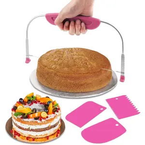 Cake Leveler Cutter With Cake Scrapers Supplies Tool for Size Slicer Stainless Steel Wire & Plastic Red