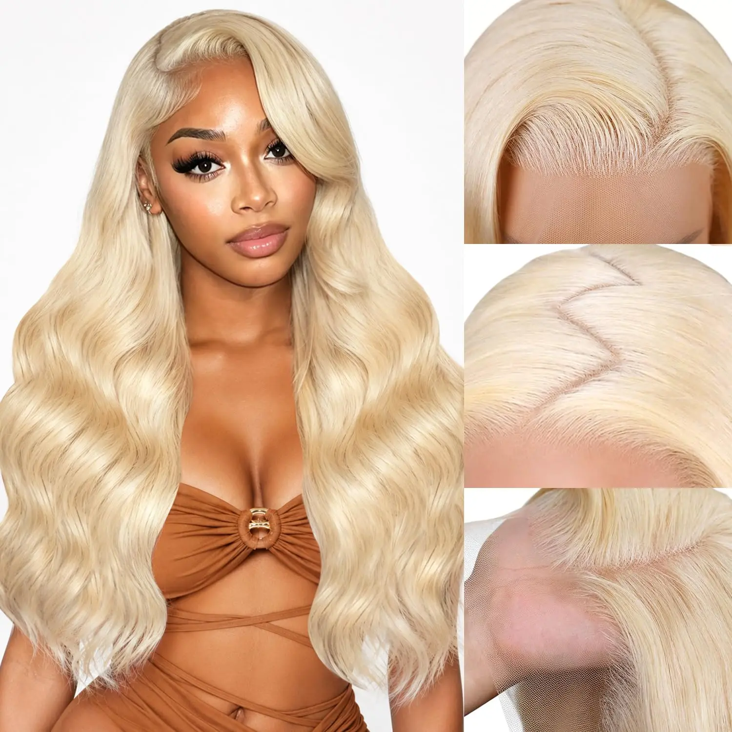 Women's 613 Blonde Human Hair Full Wig - 13x6 HD Lace Front Glueless Frontal Wig, 30 Inch 180 Density Body Wave Pre-Plucked Hairline, Blonde Wigs