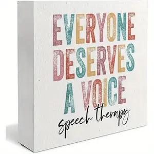 Speech Therapy Decor, Everyone Deserves a Voice Wooden Signs Desk - Speechs Therapy Room Classroom Decor, Speech Pathology Gifts, 5x5 inch