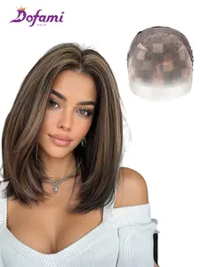 13x6 Pre-Cut Lace Front Wig, Seamless Free Parting Short Straight Hair, Full Head Set Natural Comfortable Puffy Breathable Daily Wear Glueless Frontal Wig, Glueless Synthetic Wig, Straight Wigs