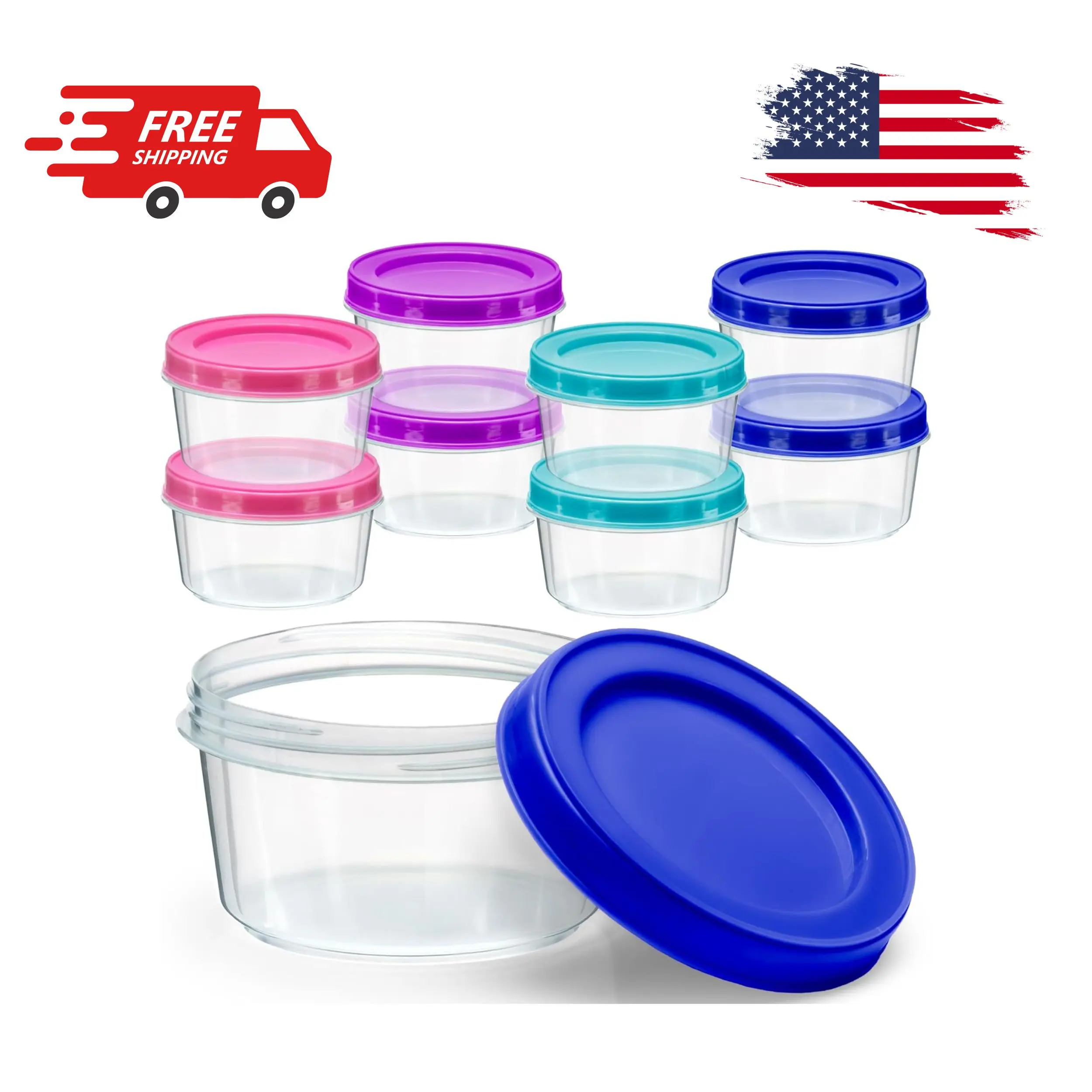 8 Pack - 7 oz Plastic Food Storage Containers Jars with Screw Lids, BPA-Free, Reusable (Assorted Color)