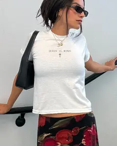 Jesus Is King Baby Tee – Christian Faith Graphic, Minimalist Aesthetic Outfit