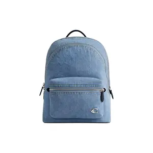 COACH Charter 30 Double-Zip Denim and Premium Calfskin Backpack for Men, Large Size, Indigo