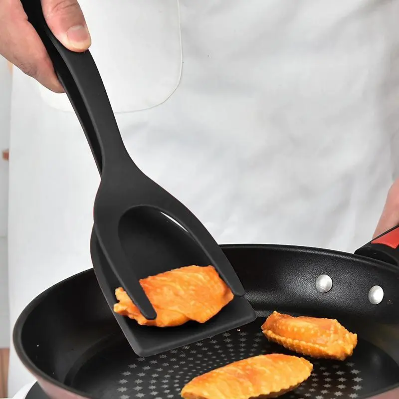 2 in 1 Spatula Tongs, 1 Count Multifunctional Cooking Spatula Tongs, Heat Resistant Cooking Tool for Egg, Pancake, Steak, Kitchen Gadgets, Kitchen Utensils, Kitchen Cooking Accessories