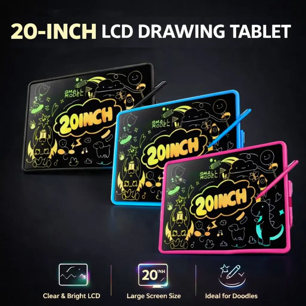 20-in LCD Writing Tablet for Children Ages 3+, Rechargeable Erasable Screen Artistic Drawing Tablet, Digital Drawing Pad Educational Toy for Classrooms & Creative Play