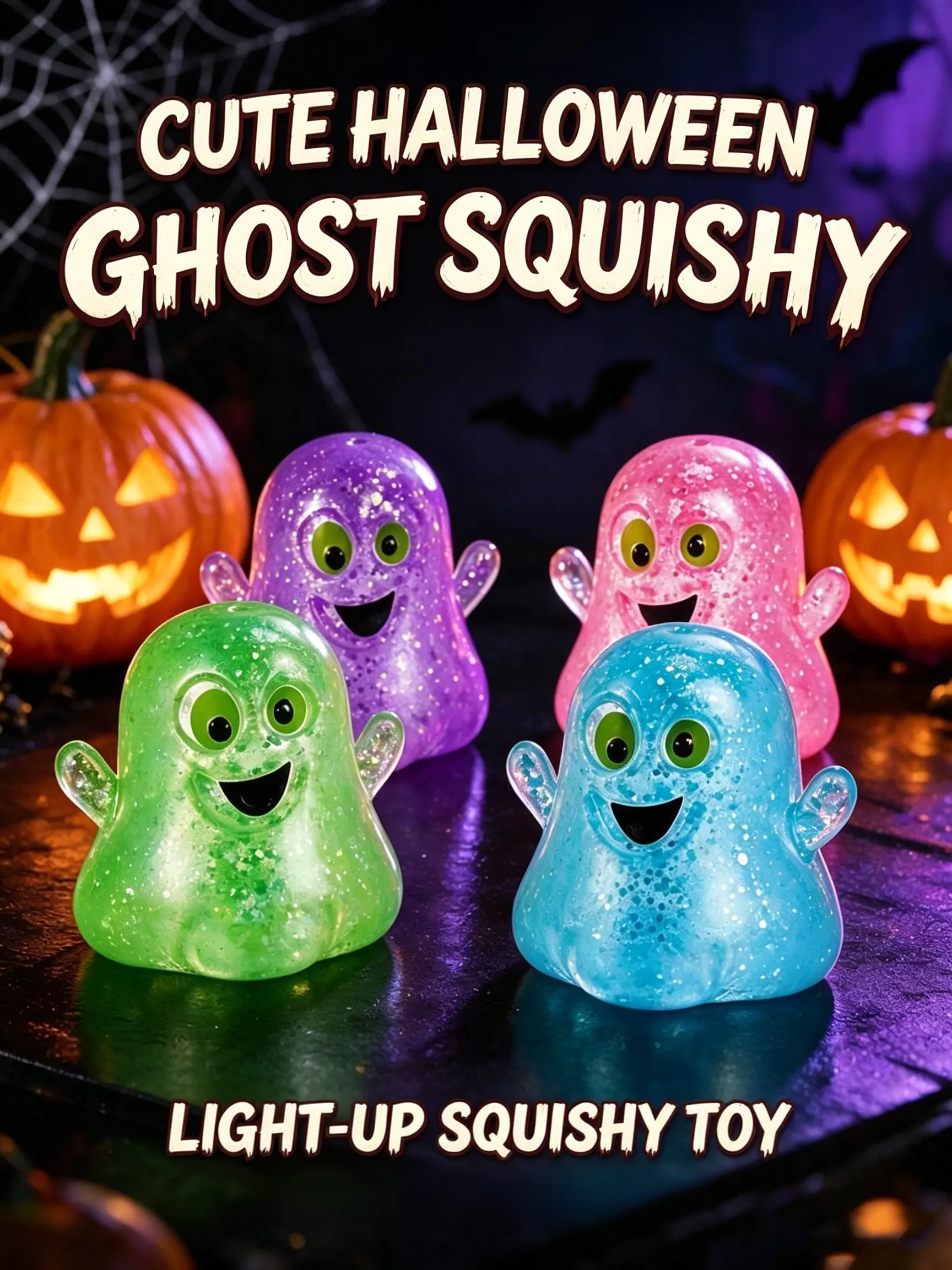 Cute Halloween Themed Ghost Slow Rising Squishy Toy, Clear Squeeze Ball With Shiny Decorative Flakes, Holiday Hand Play Item & Kids Trick Or Treat Gift