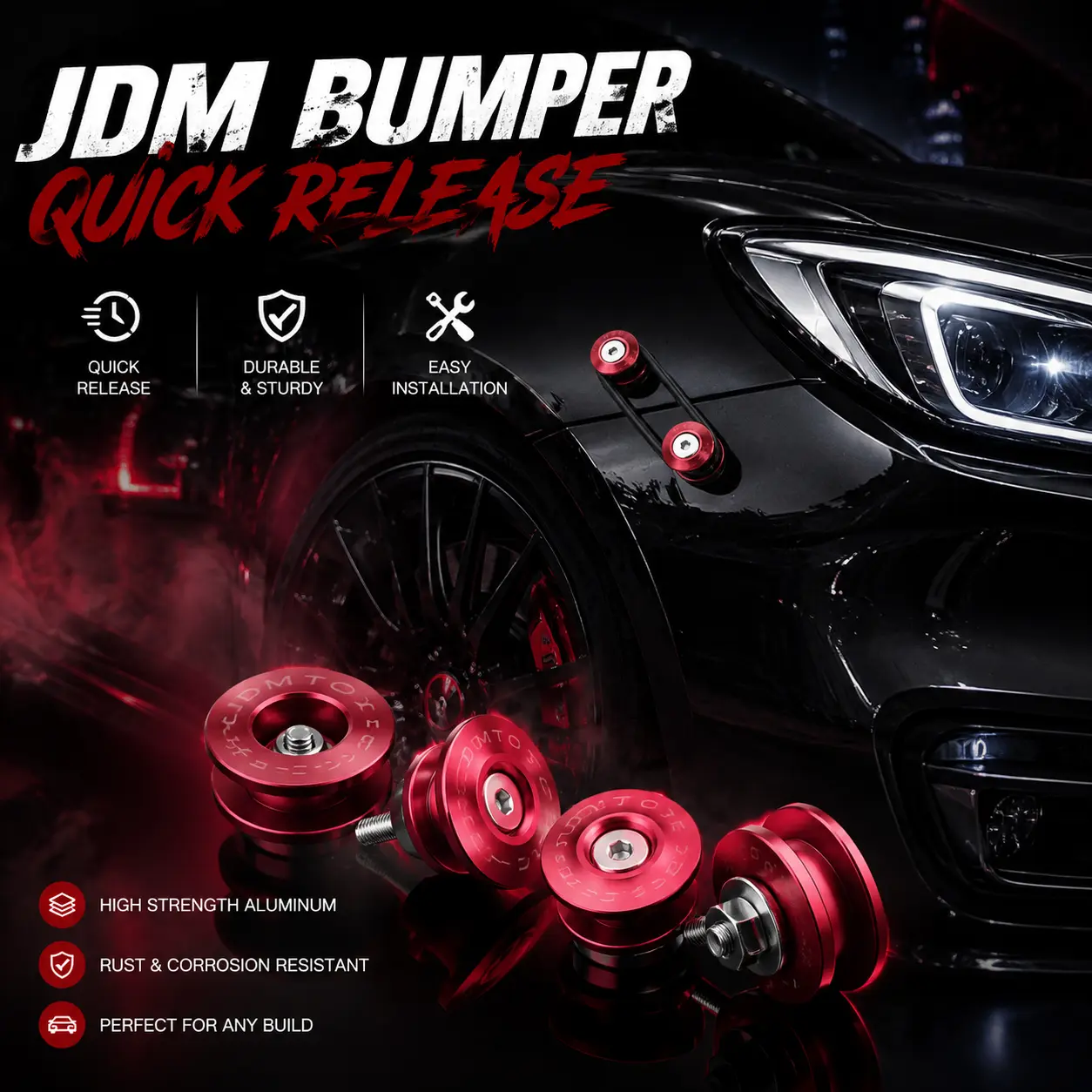 JDM Bumper Quick Release Kit, Universal Front & Rear Bumper Fastener Kit Aluminum Alloy Tow Hook Style Fasteners with NBR Rubber O-Rings, Racing Car Exterior Modification Accessories (Red, 4 Set) #JDM #CarMods #CarAccessories #BumperKit #QuickRelease