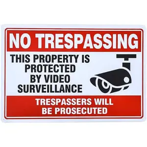 Security Warning Signs, Video Surveillance Notice, No Loitering Private Property, No Trespassing Beware of Dogs (Silver)