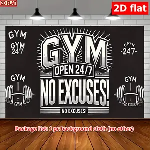 2D Flat, Gym Open 24 No Excuses Motivational Workout Banner - 8x6ft Durable Polyester Garage Flag with Weightlifting Design, All-Season Indoor/Outdoor Fitness Decor for Home Gym, Studio, Parties & Celebrations,