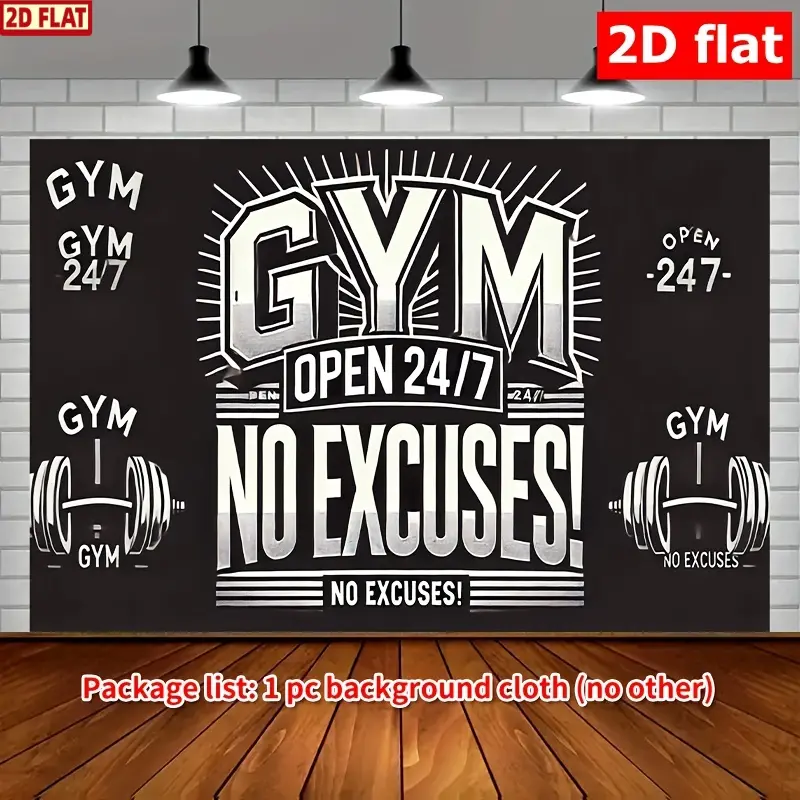 2D Flat, Gym Open 24 Motivational Workout Decorative Banner Party Banners - 8x6ft Durable Polyester Garage Flag with Weightlifting Design, All-Season Indoor/Outdoor Fitness Decor for Home Gym, Studio, Parties & Celebrations, Party Background Decoration