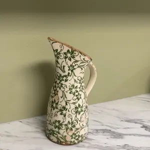 Nearly Natural 10" Tuscan Ceramic Green Scrollitcher Vase