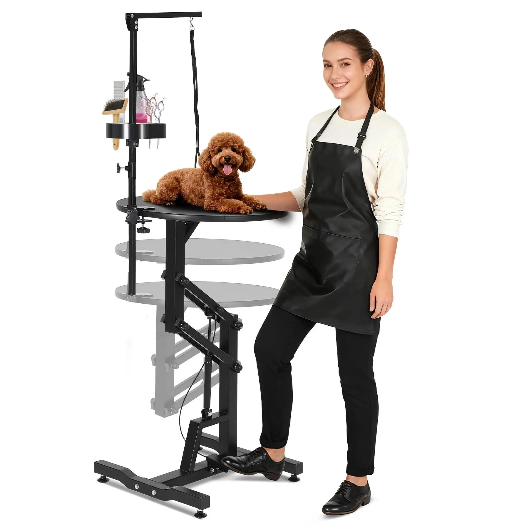 24'' Hydraulic Lift Dog Grooming Table, Adjustable Cat Drying Rotating Desktop - Foldable, Adjustable Arm, Portable, Non-Slip Grooming Table for Large Small Dogs at Home, Capacity 250LBS