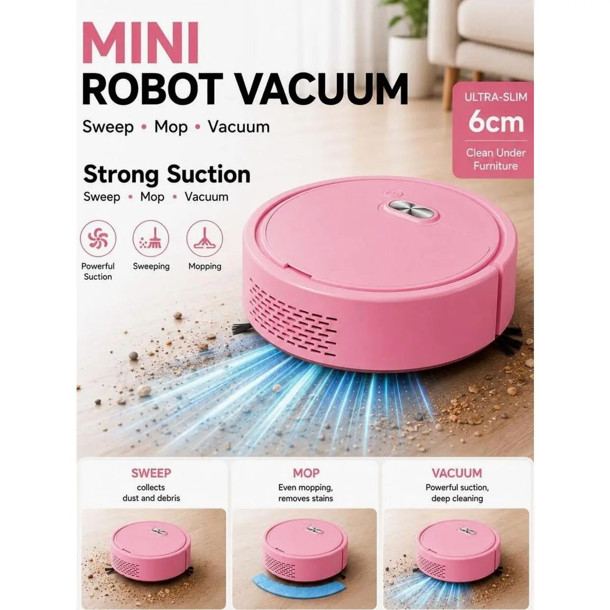 Vacuum Cleaner & Robot Vacuum, With Sweeping And Vacuuming Functions, Mini Automatic USB Rechargeable Smart Robot Vacuum, Suitable For Wooden Floors, Hard Floors And Daily Cleaning, Ideal For Pet Hair Homes Dust Removal And Cleaning