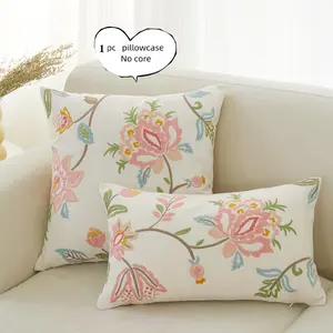 Floral Embroidery Cushion Cover, 1 Count Square Throw Pillow Cover without Filler, Household Decoration Supplies for Home Living Room Bedroom