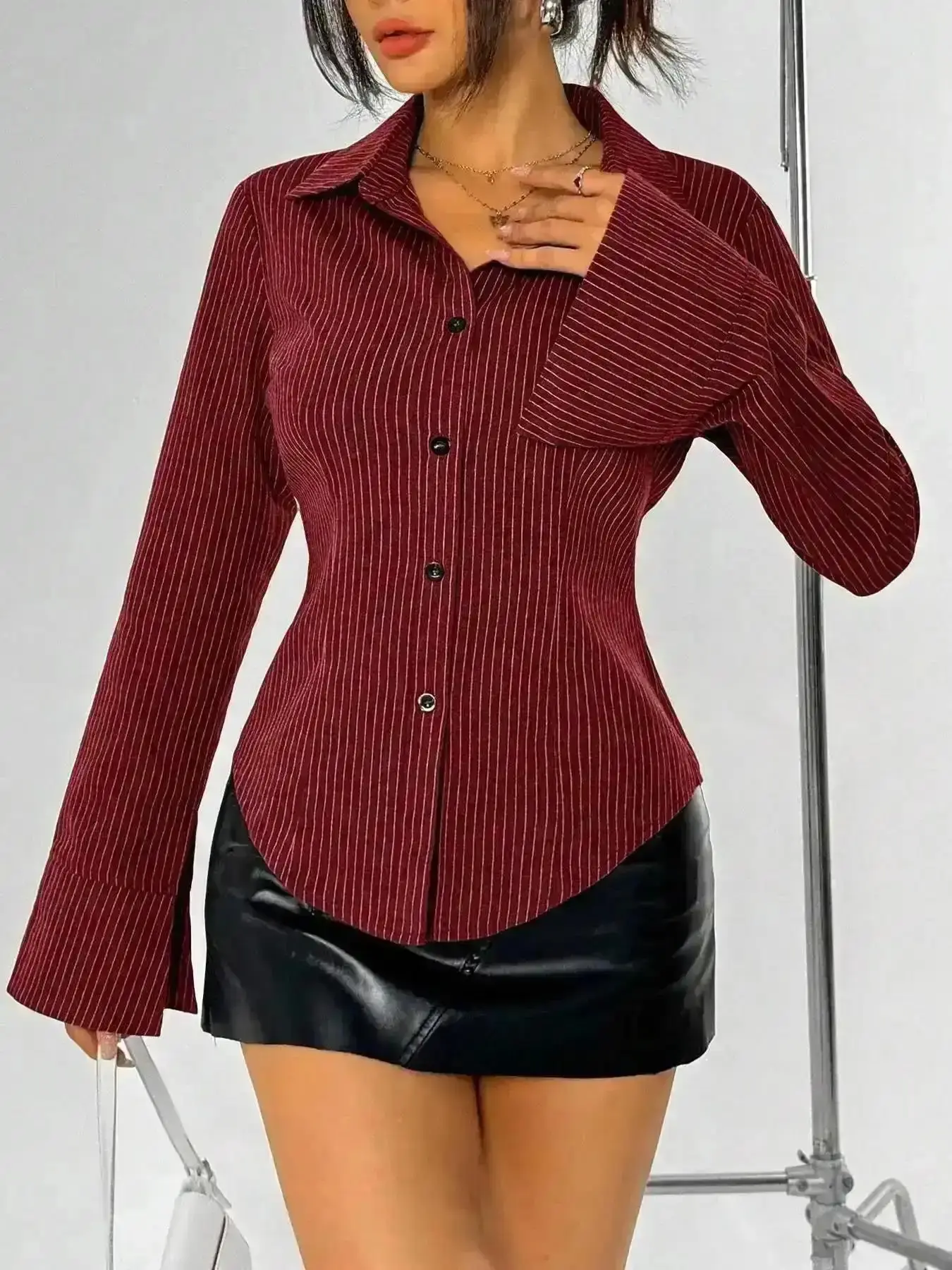 Elegant Puff Blouse Print Button Up Shirt Collared Top for Spring Fall Daily Wear Layering Y2K Casual Down Tunic, Classic, Trendy, Fashionable, Wardrobe Staple, Stylish, Weekend Wear, Night Out, StyleEssential