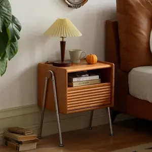 Wayshome Wood Side Table, Cherry Wood Nightstand with Drawer, Mid Century Modern Nightstands, Bedside Table for Bedroom, Dorm(Brown, 22.04" H)