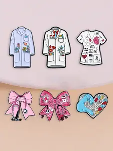 Medical Symbol Enamel Badge Set, Coat Stethoscope Heart Element Combination, Healthcare & Medical Student Pride Accessory Nursing Students