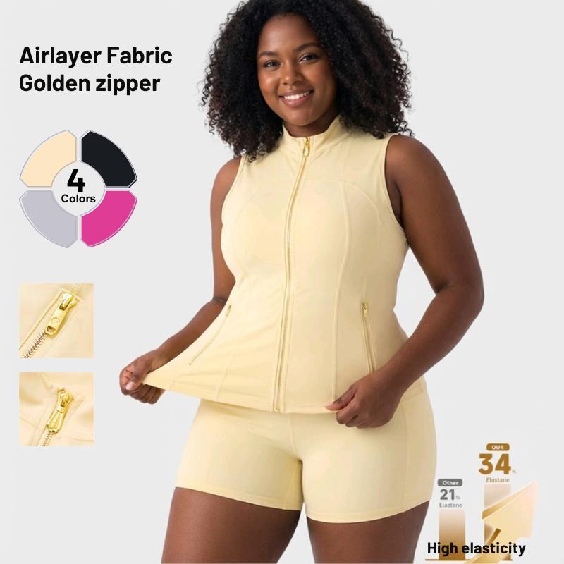 Sculpt Touch Gold Zipper Active Set – Minimalist Women's Vest & Shorts, High-Waisted Yoga Outfit