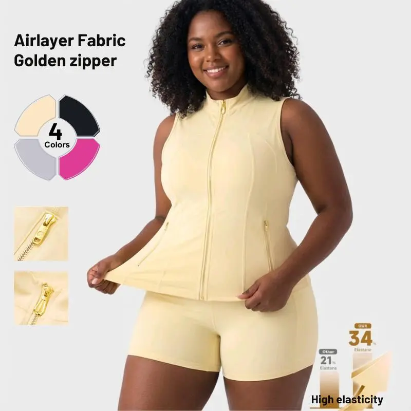 Sculpt Touch Gold Zipper Active Set – Minimalist Women's Vest & Shorts, High-Waisted Yoga Outfit