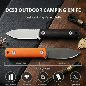 EDC Outdoors Fixed Blade, Camping Knife,DC53 Steel,G10 Handle, Fixed Blade with Sheath, Survival Cutting Tool, Mail Cutting Knives, Fishing,Hiking,Camping,Ideal Gift for Men