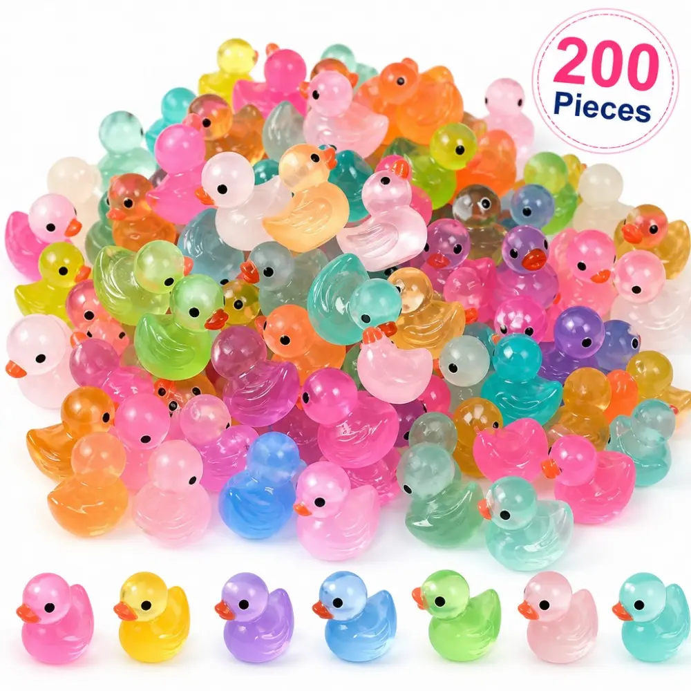 200pcs Glitter Duck Miniature Resin Accessories, DIY Car Interior Decor Handmade Accessories, Crafts, Little Yellow Duck Doll Pendant, Micro Landscape, Moss Landscaping Small Ornaments, Garden, Dollhouse Ornaments, Decoration, Luminous Onion Mini Duck