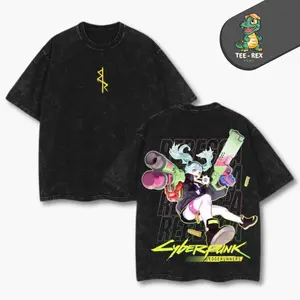 Rebecca Cyberpunk Edgerunners Anime T-Shirt - Unisex Acid Washed Lightweight Cotton Top, Edge Runner Tee, Rebecca Shirt, Gift for Her