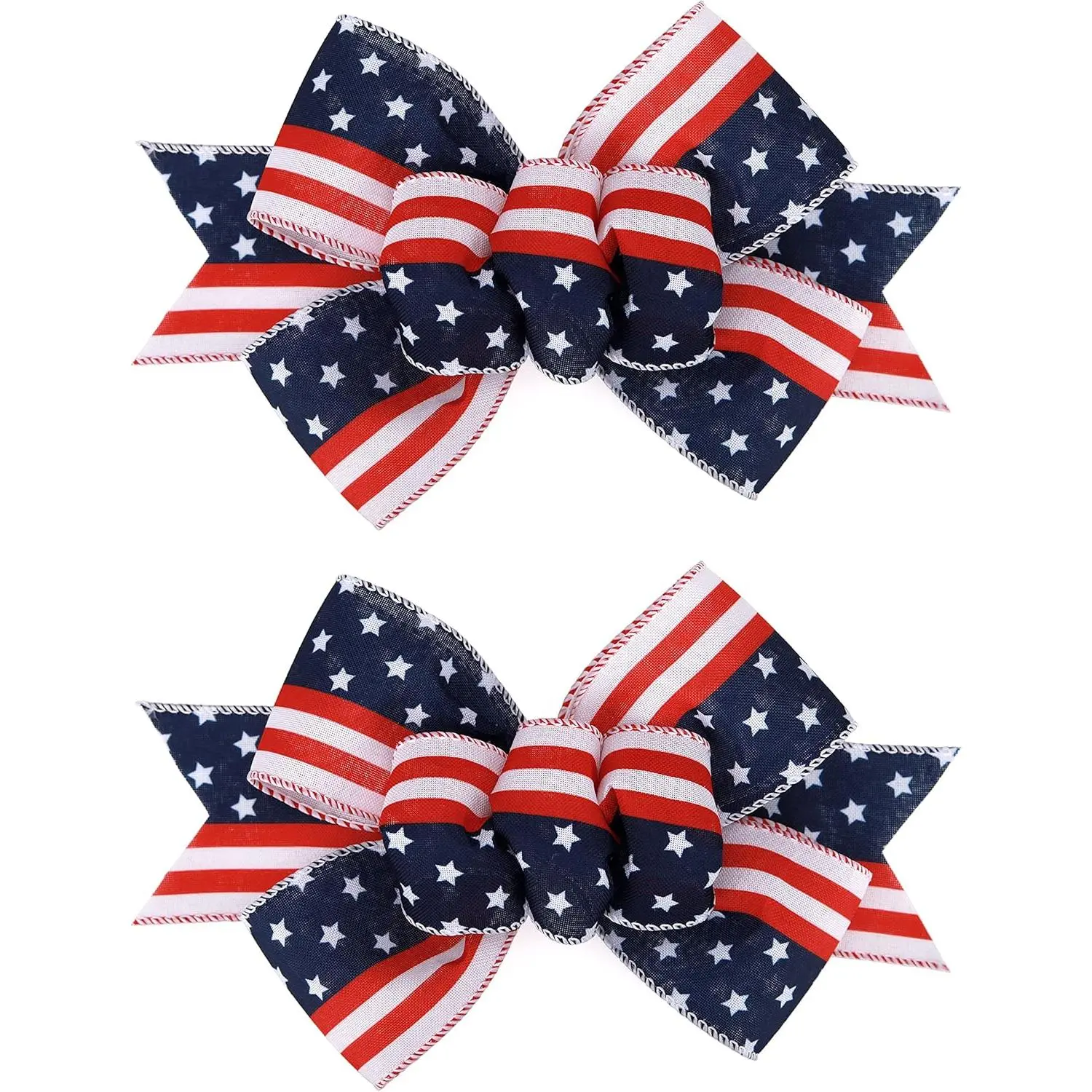 2 Pcs Patriotic Handmade Burlap Bows, Large Premade Bows for Christmas Wreaths, Tree Decorations & Gift Wrapping (Festive Home Decor Supplies)