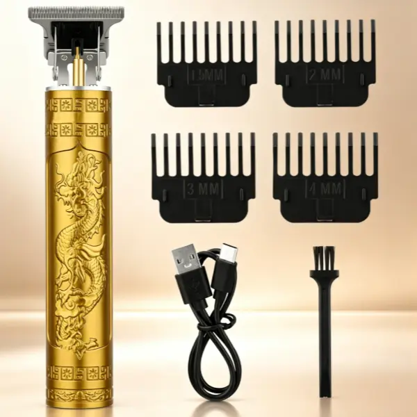 LQT Vintage Golden Dragon Engraved T-Blade Cordless Hair Trimmer - 0 Gap Men's Outline & Beard Trimmer (Beauty & Personal Care Appliance)