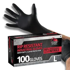 Venom Steel Industrial Nitrile Gloves, 6 mil, 2 Layer Rip Resistant, One Size Fits Most, 100 Count