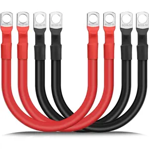 4PCS 4 AWG 12Inch Battery Cables, 30CM 4 Gauge 25mm² Pure Copper Battery Inverter Wire Cables with 3/8" Lugs Terminals, for Car Golf Cart Automotive Solar Marine Boat RV(1FT)
