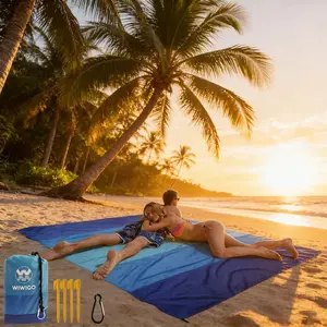 Waterproof Sandproof Beach Blanket, 79" X 83"/10'x9' Oversized Beach Mat for 2-8 Adults, Quick Drying Outdoor Picnic Mat, Portable Beach Accessories for Travel Camping Hiking