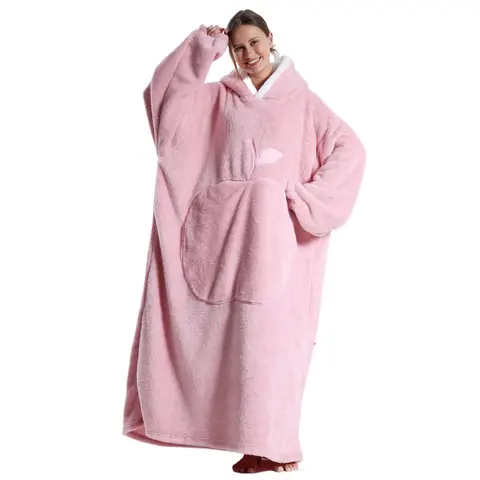 Plus Size Solid Color Wearable Blanket Hoodie for Women Men, Halloween & Christmas Gift, 1Pcs Oversized Nightgown Loungewear Womenswear Wearable Hoodie Sweatshirt Blanket Warm Hoodie with Pocket